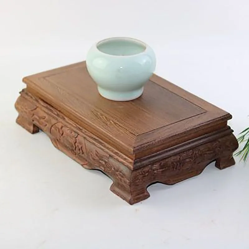 Mahogany base carving crafts solid wood square Chinese ornaments fish tank teapot jade base Buddha statue