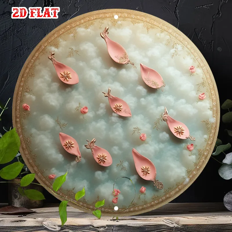 Multistyle Round Metal Tin Sign Floral Pet Insect Cosmic Yin Yang Stained Glass Vintage Wall Art Plaque for Home Garden Cabin