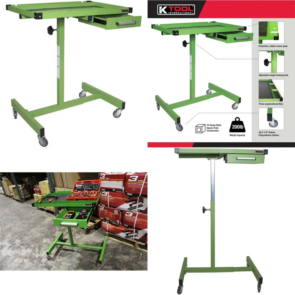 طاولة عمل محمولة قابلة للتعديل مع درج لمحلات إصلاح المرآب ومشاريع DIY، وعجلات دوارة لسهولة الحركة #1