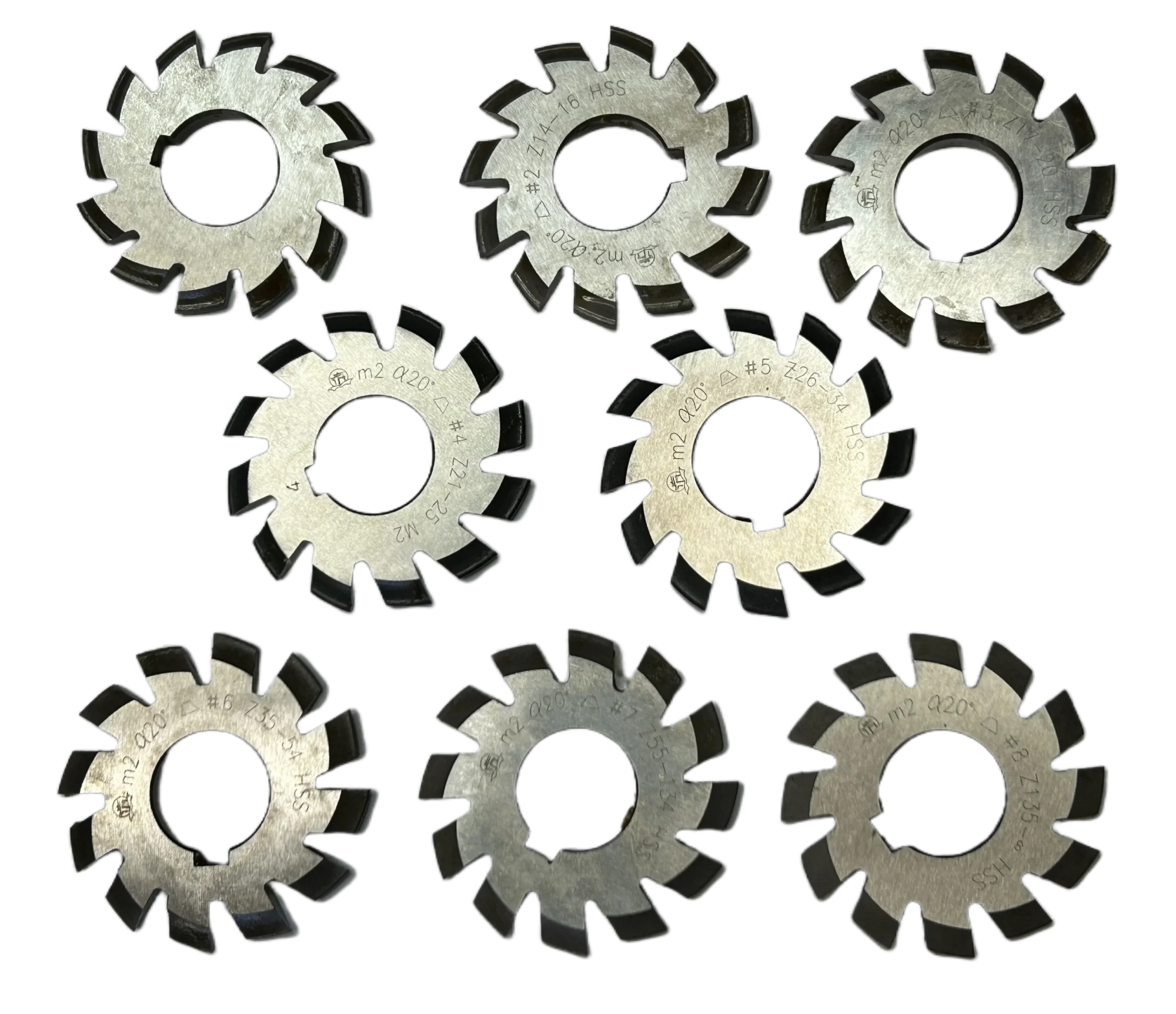 Bevel gear milling cutter M1 M1.5 M2 M2.5 M3 M4 M5 M6 M8 M10 Modulus PA20 degrees NO.1-NO.8 8pcs/set HSS Disc milling cutter