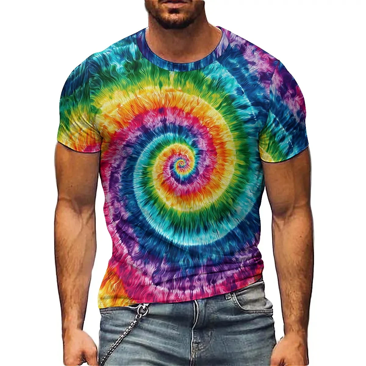 

Men's 3D Printed Short Sleeve T-Shirt - Retro Cute Geometric Abstract, Smooth Fabric