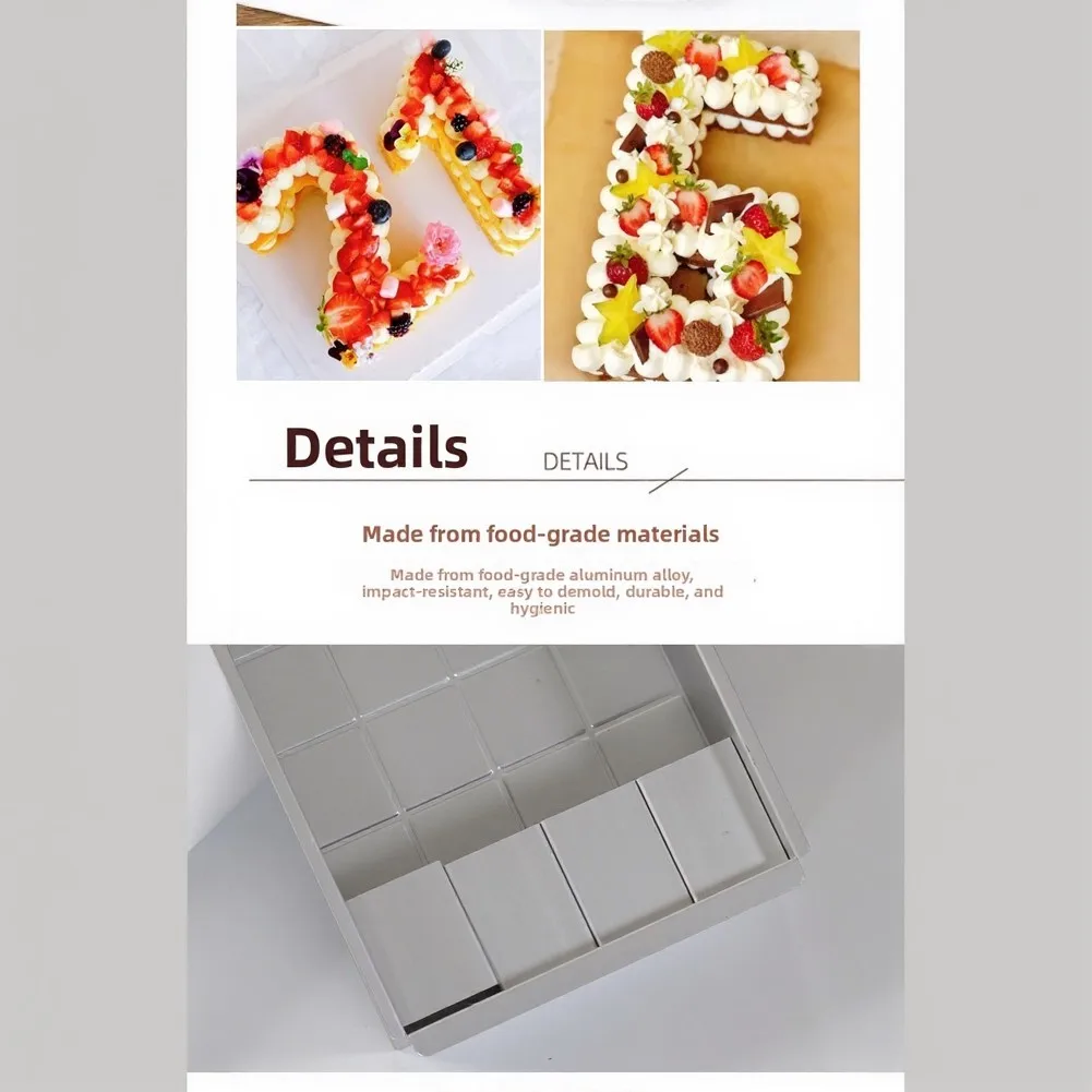 Anodized Aluminum Rectangular Baking Tray with 12 Removable Letter and Number Molds for Homemade Cake Creation