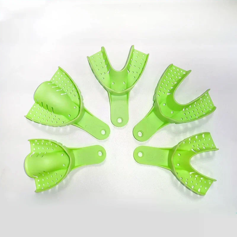 10Pcs Dental Impression Tray Impression Mesh Plastic Materials Dental Impression Trays Full-Size Green Blue Lab Tools