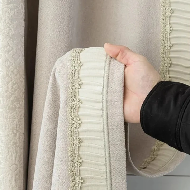Luxury Classic Chenille Curtains for Living Room Bedroom Dining Cream Color Retro Romantic Thicken Custom Size Decor White Tulle