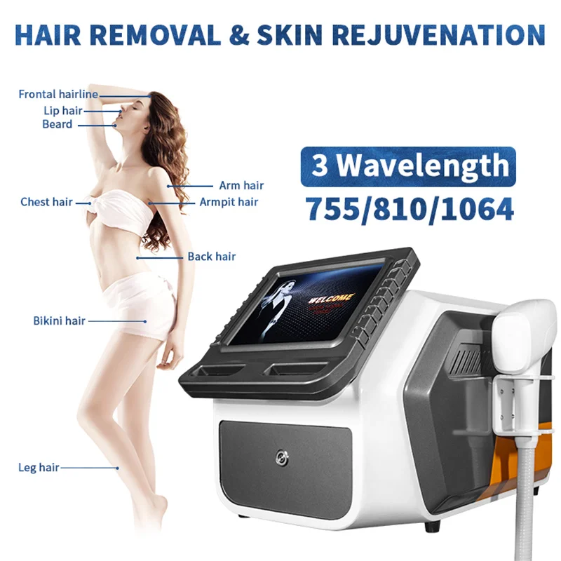 

Latest Semiconductor Laser Hair Removal Machine 755/810/1064nm 3 BandsRejuvenation Painless Permanent Body Hair Removal All Skin