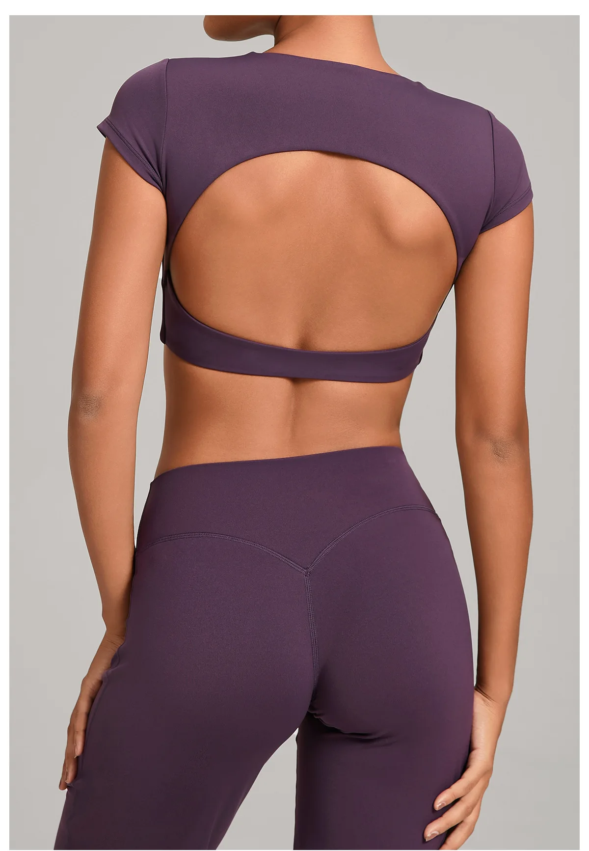 Gym Workout Clothes Backless Running Sports Top Double-layer Stitching No Chest Pad Yoga Wear Fitness Short Sleeve for Women