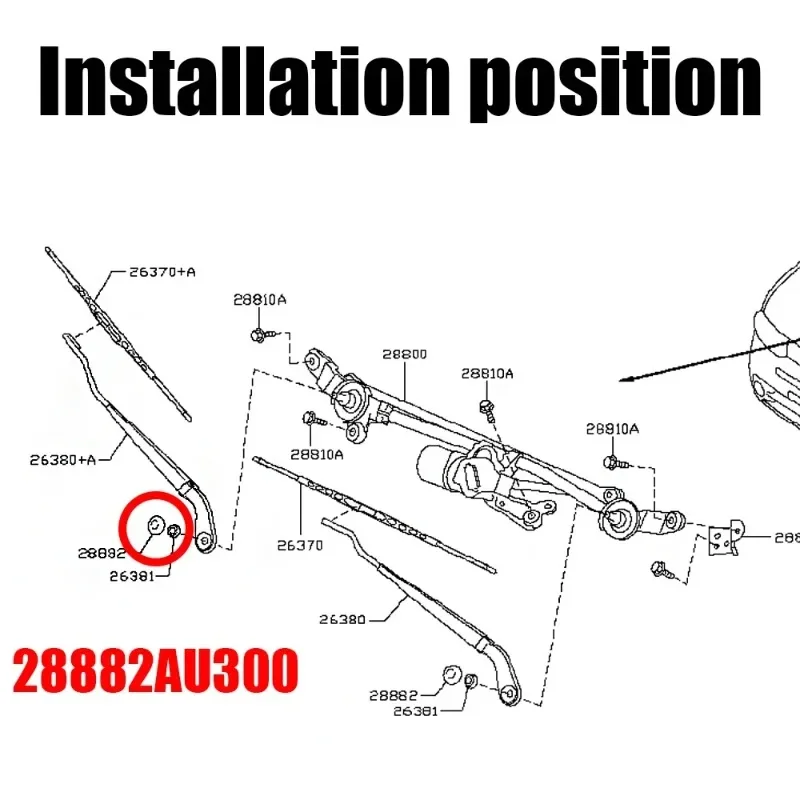 1PCS Front Wiper Wiper Rocker Arm Cover Hat For LNFINITI ESQ (2014 To Present) 28882-AU300 28882 AU300 28882AU300