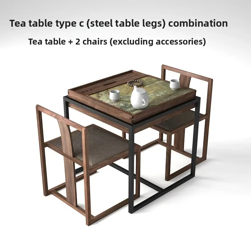 Balcony small tea table and chairs, Chinese black walnut solid wood, simple modern home, minimalist Zen tea table for making tea