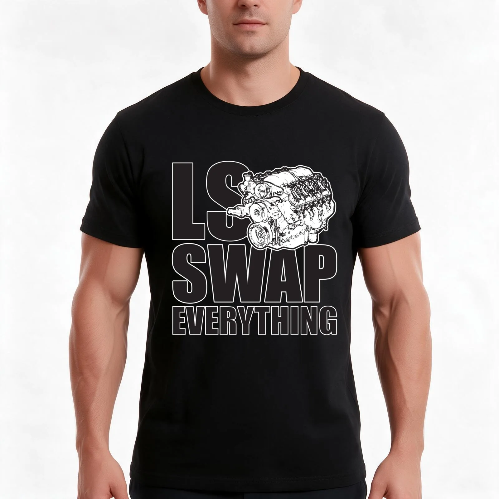 LS Swap Everthing T-Shirt, Summer Casual Cotton Tee, Oversized Streetwear Tops, Vintage Graphic Print, Loose Fit Short Sleeve