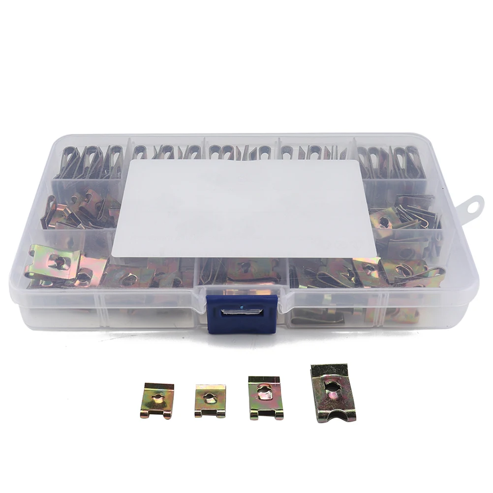 

110pcs U Fastener Manganese Steel Spire U Clip Panel Bumper Wire Cable Fixing Clips Nut U-Shaped Spring Nut Fastening