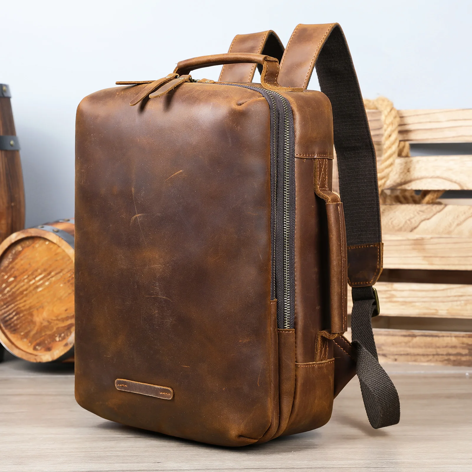 

Многофункциональный мужской и женский кожаный рюкзак Crazy Horse из натуральной коровьей кожи, дорожный рюкзак, сумка на плечо, деловая сумка для ноутбука