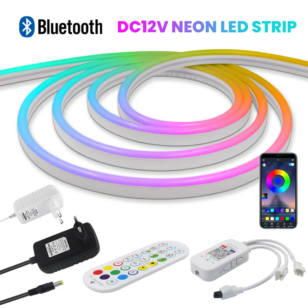 

Bluetooth RGB Neon Light Sign 12V WS2811 Addressable Full Color Neon Rope Tape 60Leds/m IP67 Waterproof Tube Outdoor Lighting