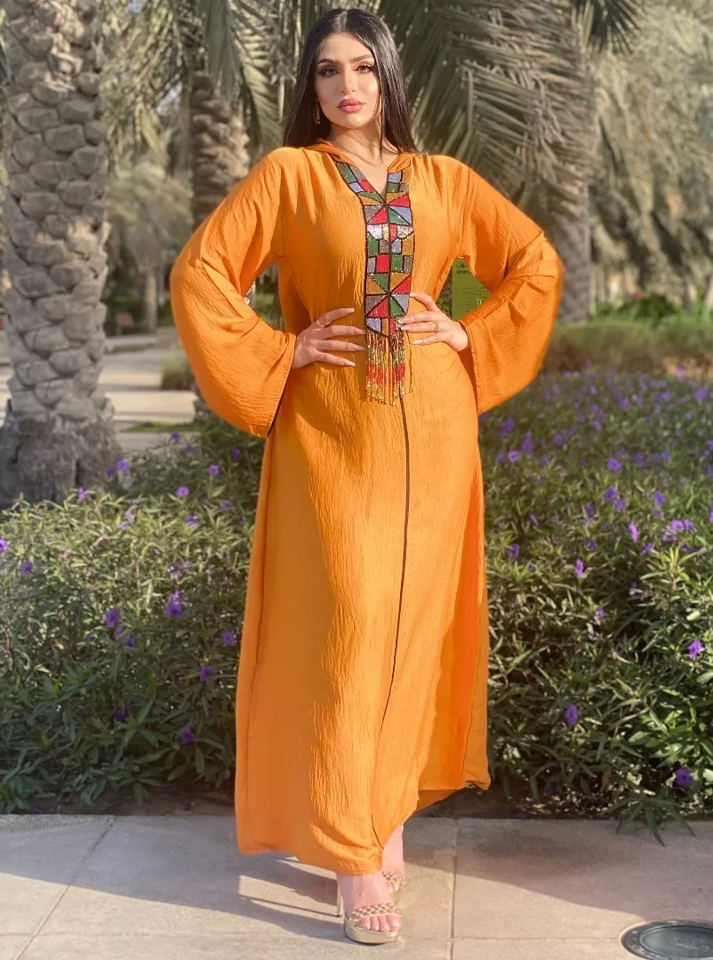 Hooded Muslim Dress Diamond Tassel Abaya Elegant Abayas for Women Dubai Turkey Islam Clothes Kaftan Temperament Femme Musulmane