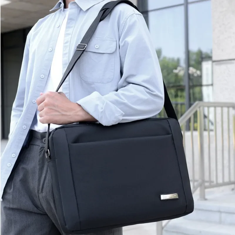 Casual Men Oxford Fabric Single Shoulder Expanding Folder Business Trip IPad Power Bank Storage Handbag Office Filing Products