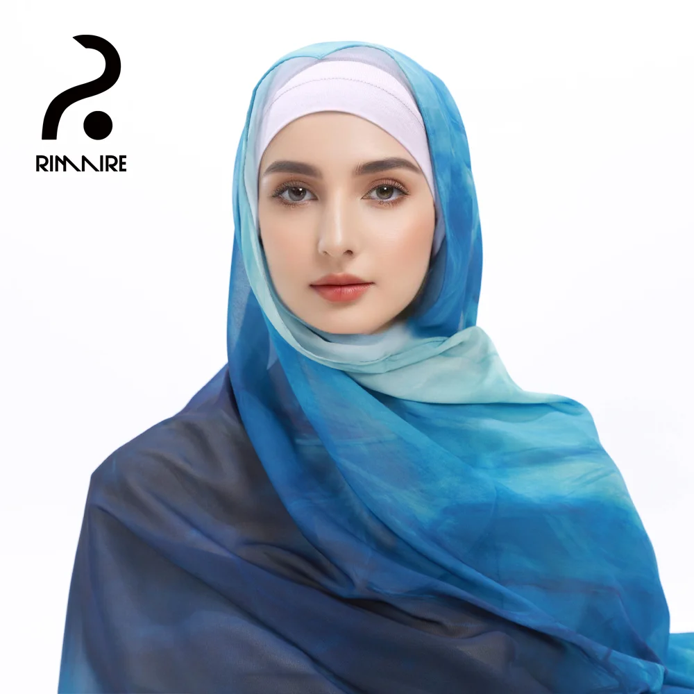 

RIMAIRE Fashionable Printed Mixed Color Chiffon Scarf Hijab 180*70cm Big Size Lightweight and Breathable Scarf for Woman