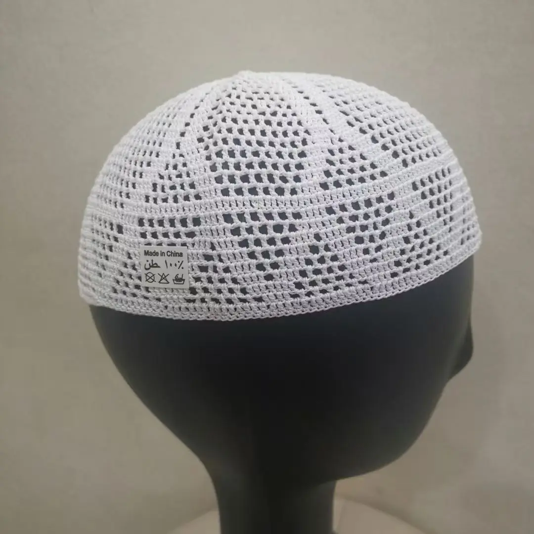 Free Shipping Muslim Caps For Men Colthing Crochet Knit Hat Turkey Kufi Islamic Kippah Jewish Turban White Cotton Mesh 0777