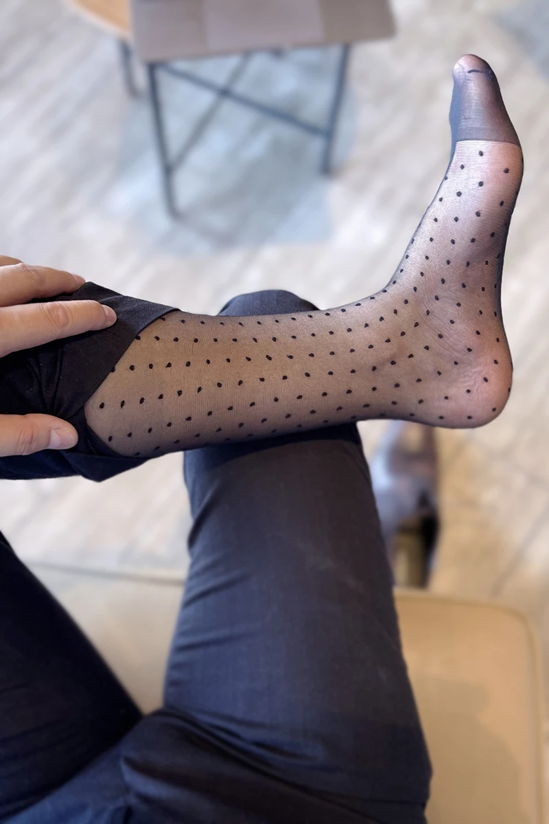Man\'s Sheer Sock Mid Tube Jacquard Lace Dot  Polka Dots Laced Stocking Fine Dress Socks Short Socks Daily