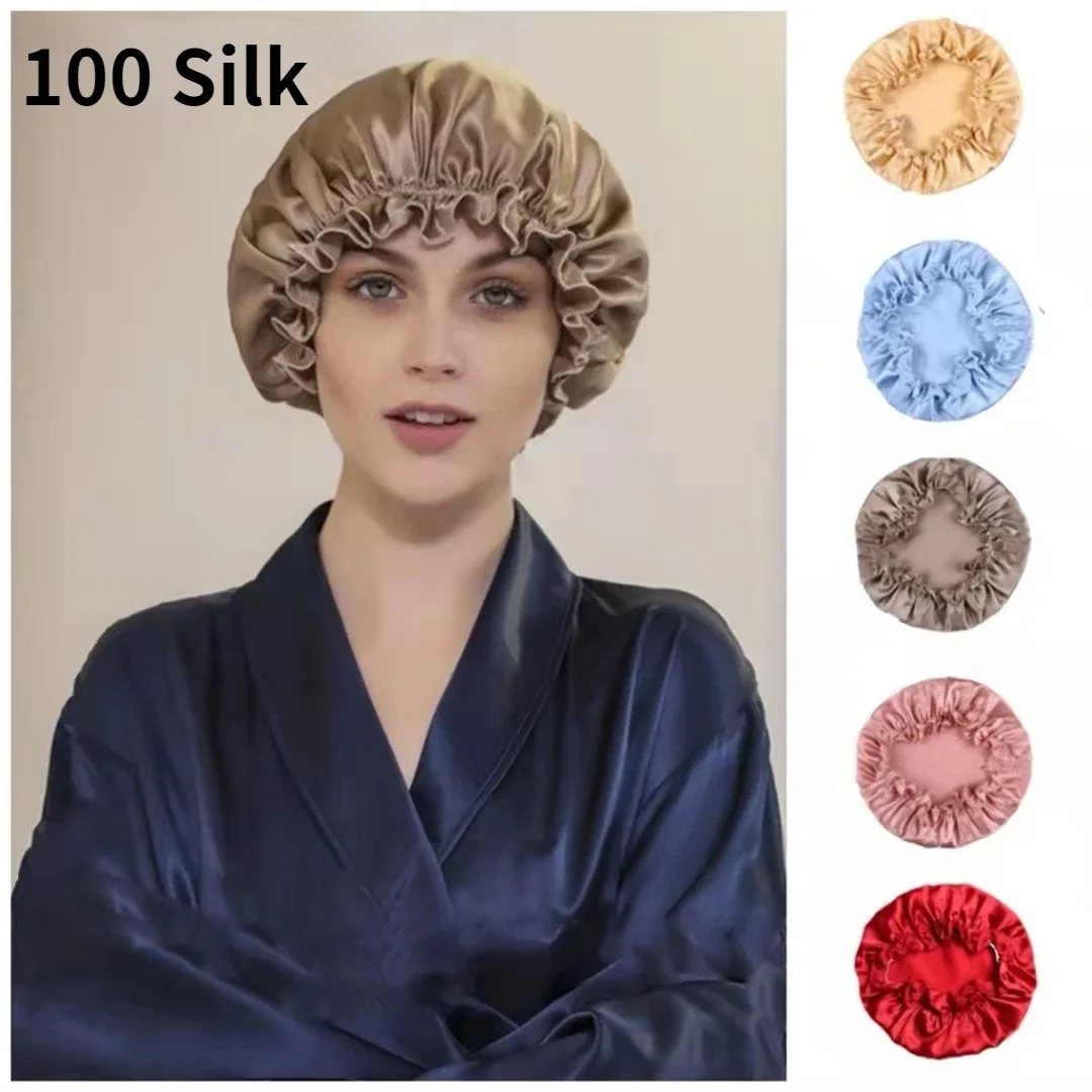 

Luxury Silk Bonnets Large 100 Silk Sleeping Night Cap Women Hair Bonnets Head Cover Hair Loss Hats Head Wraps Mulberry Silk Cap