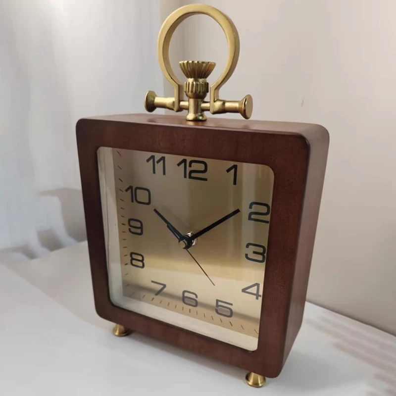 

Household Desk Clock Solid Wood Living Room Desktop Silent Clock Light Luxury Simple Vintage Art Desk Clocks Office Decoration