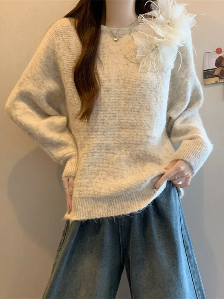 Suéter morado Thiened Batwing Sve para mujer, Base de punto suave y cálida de invierno, dulce Sle, corte holgado, largo, redondo, Ne