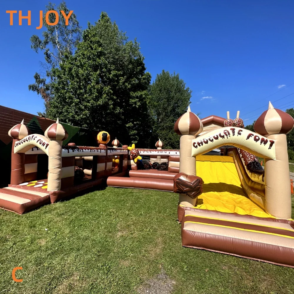 by ship to sea port, Commercial Inflatable Obstacle Course fun city, giant U shape Inflatable chocolate Theme Park playground