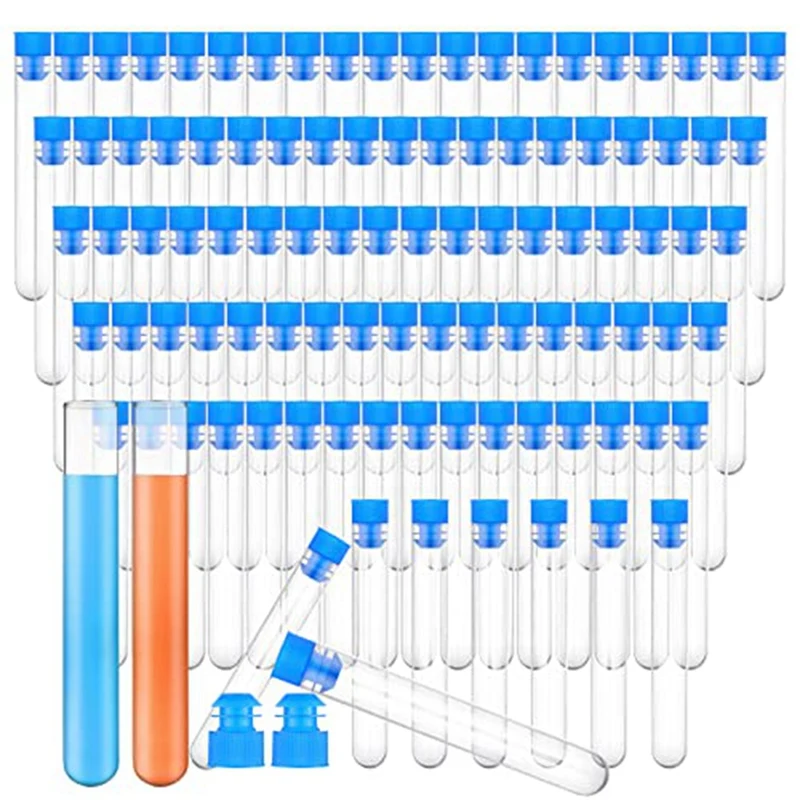 

100 Pcs With Lids 16 X 100 Mm Clear Plastic Tubes With Capsvials For Science Experiments Bead