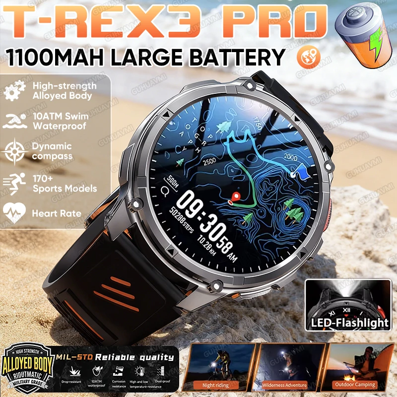 2026 New T-REX 3 PRO 1100mAh Large Battery Smart Watch 10ATM Waterproof GPS 1.7