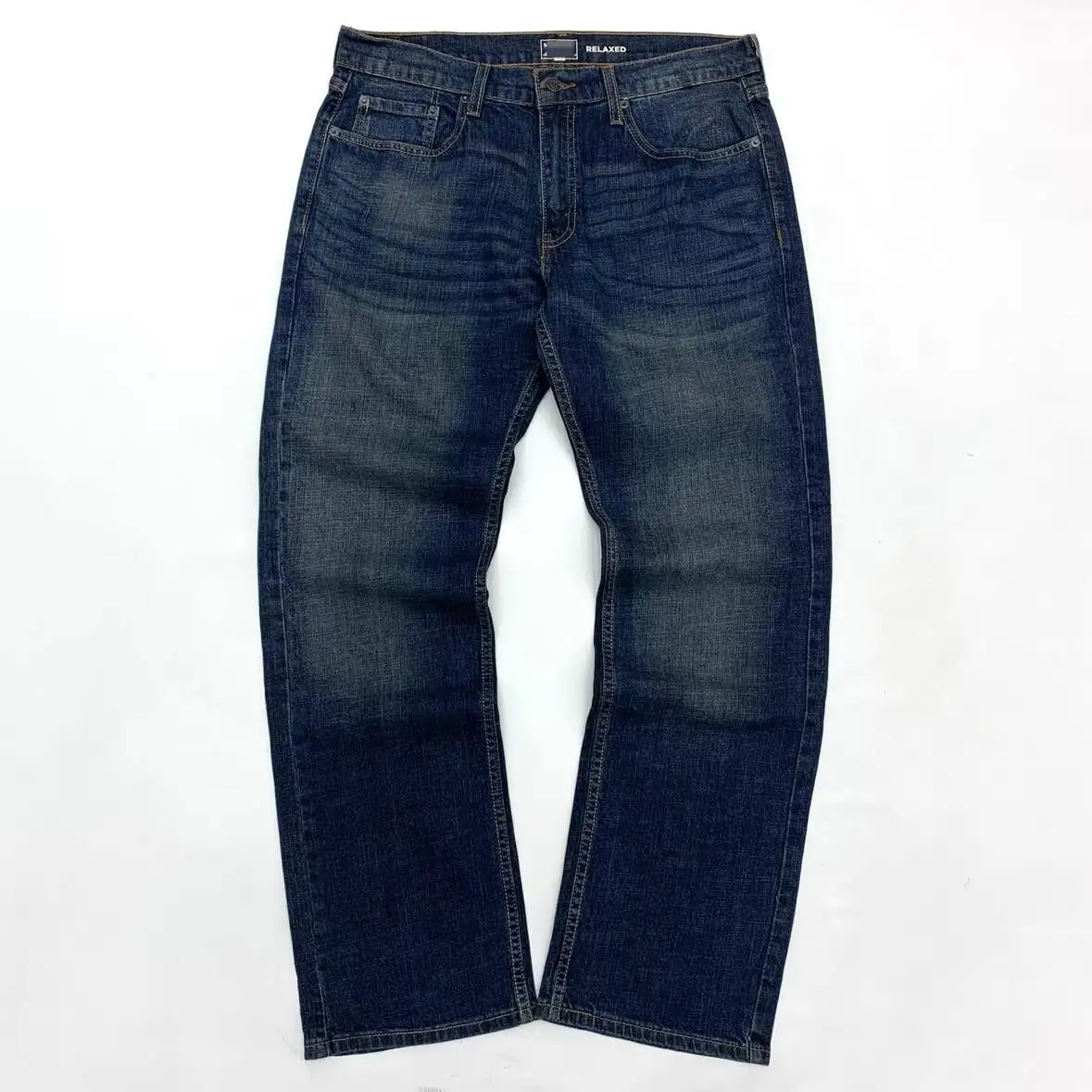 Men's American Vintage Heavy Wash Distressed Jeans Pants Japanese Style Loose Straight Wide Leg Baggy Street Denim Trousers