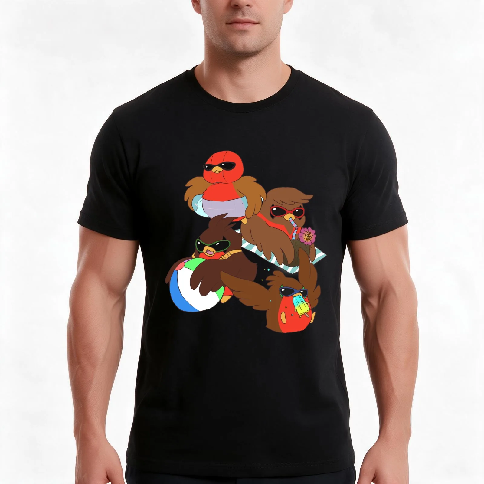 Go!Robins! - Summer Time! T-Shirt, Summer Casual Cotton Tee, Oversized Streetwear Tops, Vintage Graphic Print, Unisex Men Women