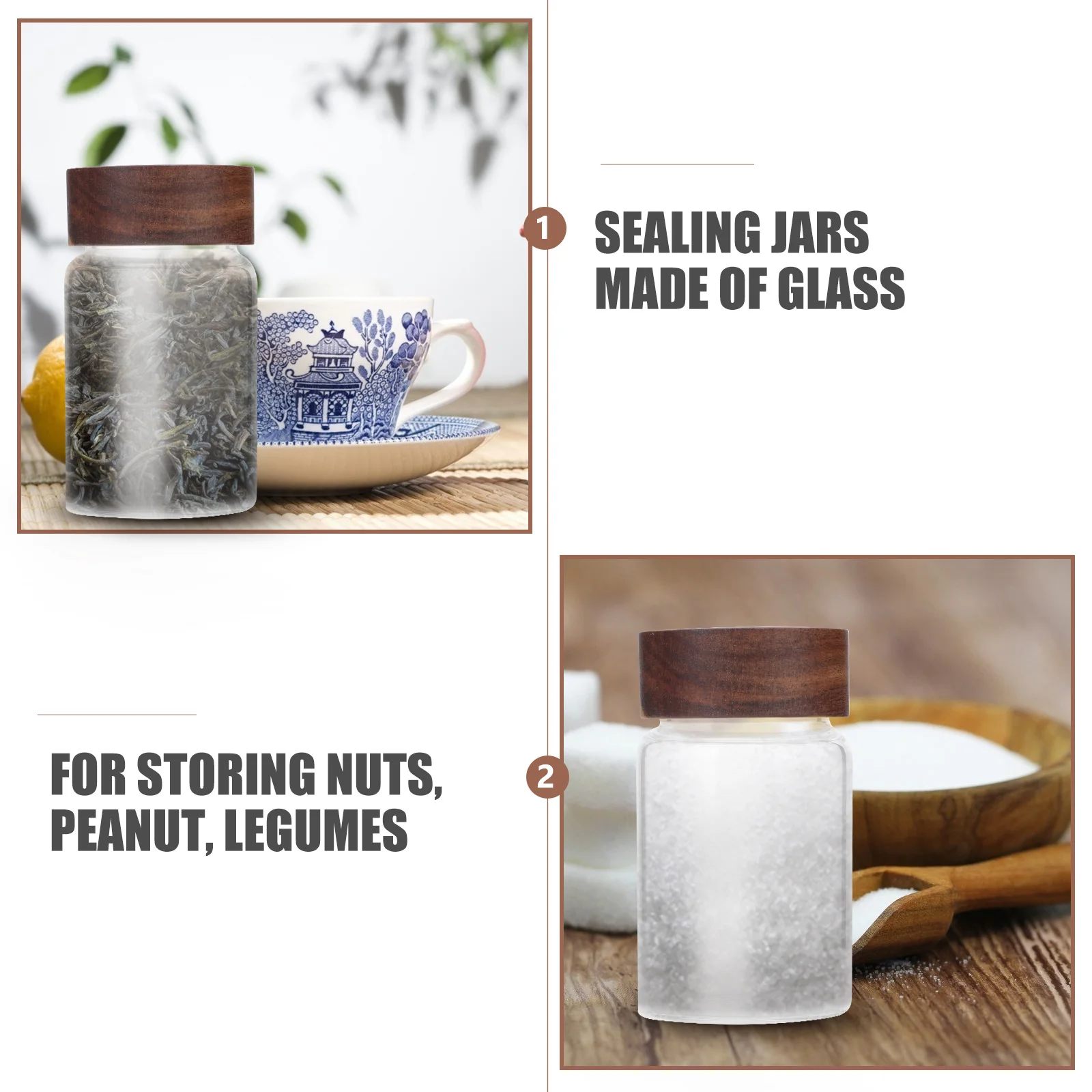 

Glass Tea Jar Sealing Container Wooden Lid Storage Snack Can Moisture Proof Insect Proof Food Storage Bottle Safe Lead