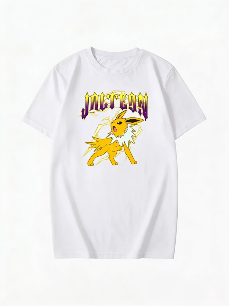 2026 New Jolteon Thunder Metal Graphic Print Retro Fashion Spring Men's Short Sleeve Parent-Child Loose and Comfortable T-Shirt
