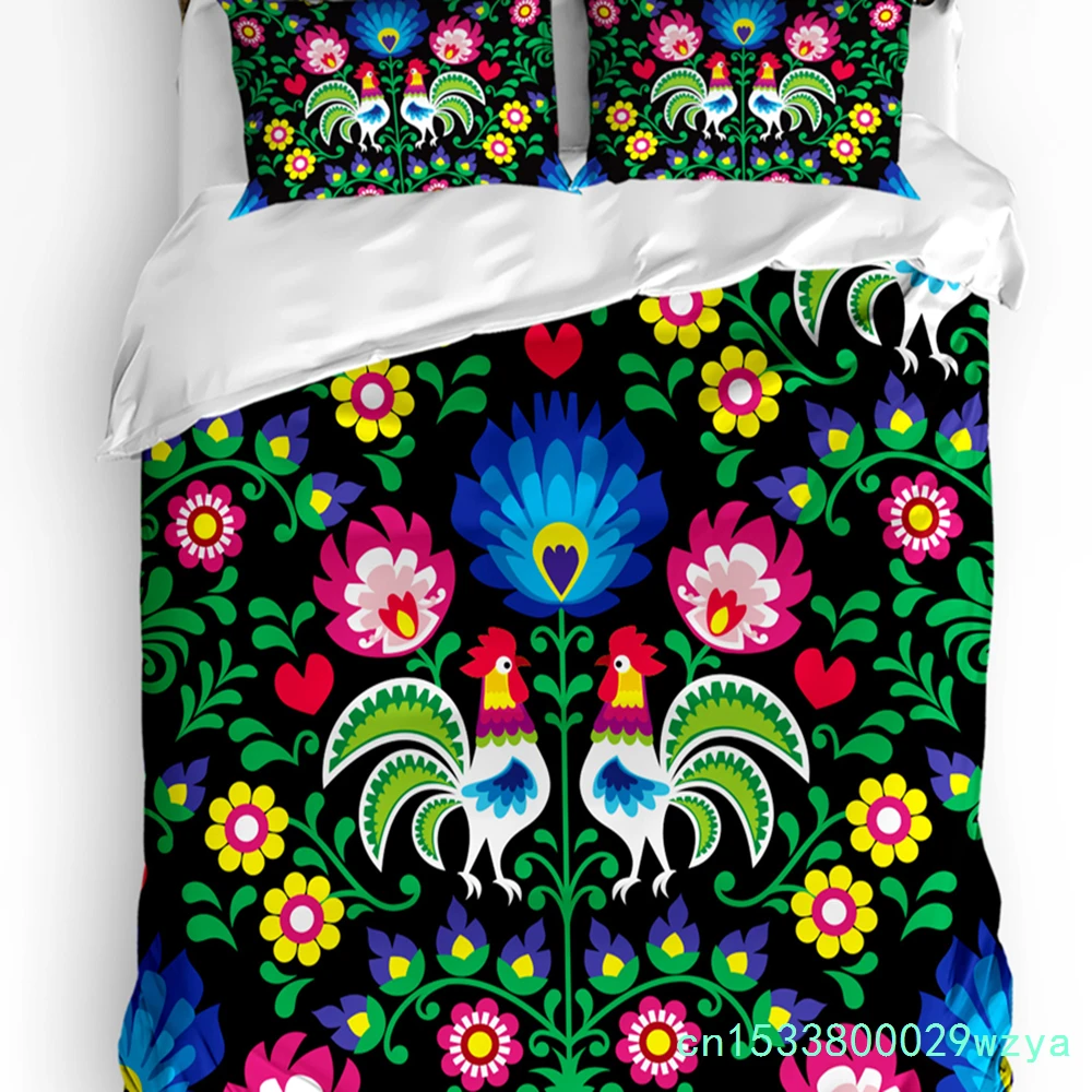Mexico Art Flower Chicken Bedding Set 3pcs Boys Girls Duvet Cover Pillowcase Kids Adult Quilt Cover Double Bed Set Home Textile