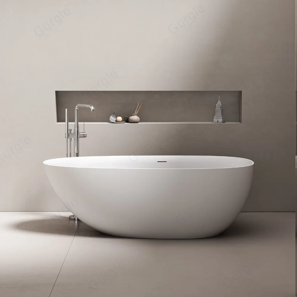 

Bathtub With Pop-Up Drainer Long Slim Overflow Customized 1.3m Freestandig Stone Bathtub Matte Acrylic Pure Acrylic