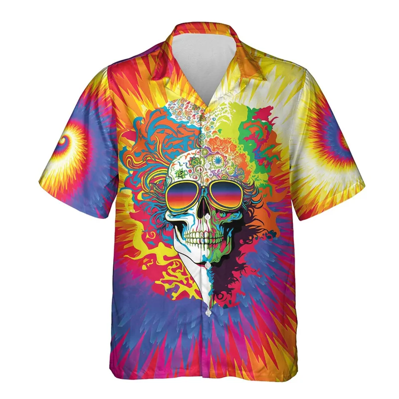 Camisa havaiana solta masculina e feminina, padrão de caveira cogumelo, blusa estampada em 3D vegetal, Aloha Shirts, tops de manga curta de praia, ver