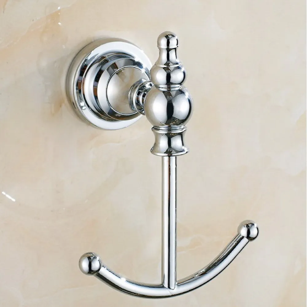 

1Pcs Polished Chrome Brass Wall Mounted Double Robe Hooks Coat Hat Towel Hook Hanger Bathroom Accessory aba907