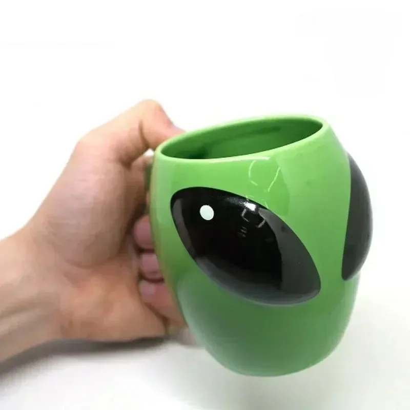 Cartoon Alien Ceramic Mug Green Interesting Coffee Mugs with Smooth Edges Office Home Drinking Water Cup for Kid Creative Gift