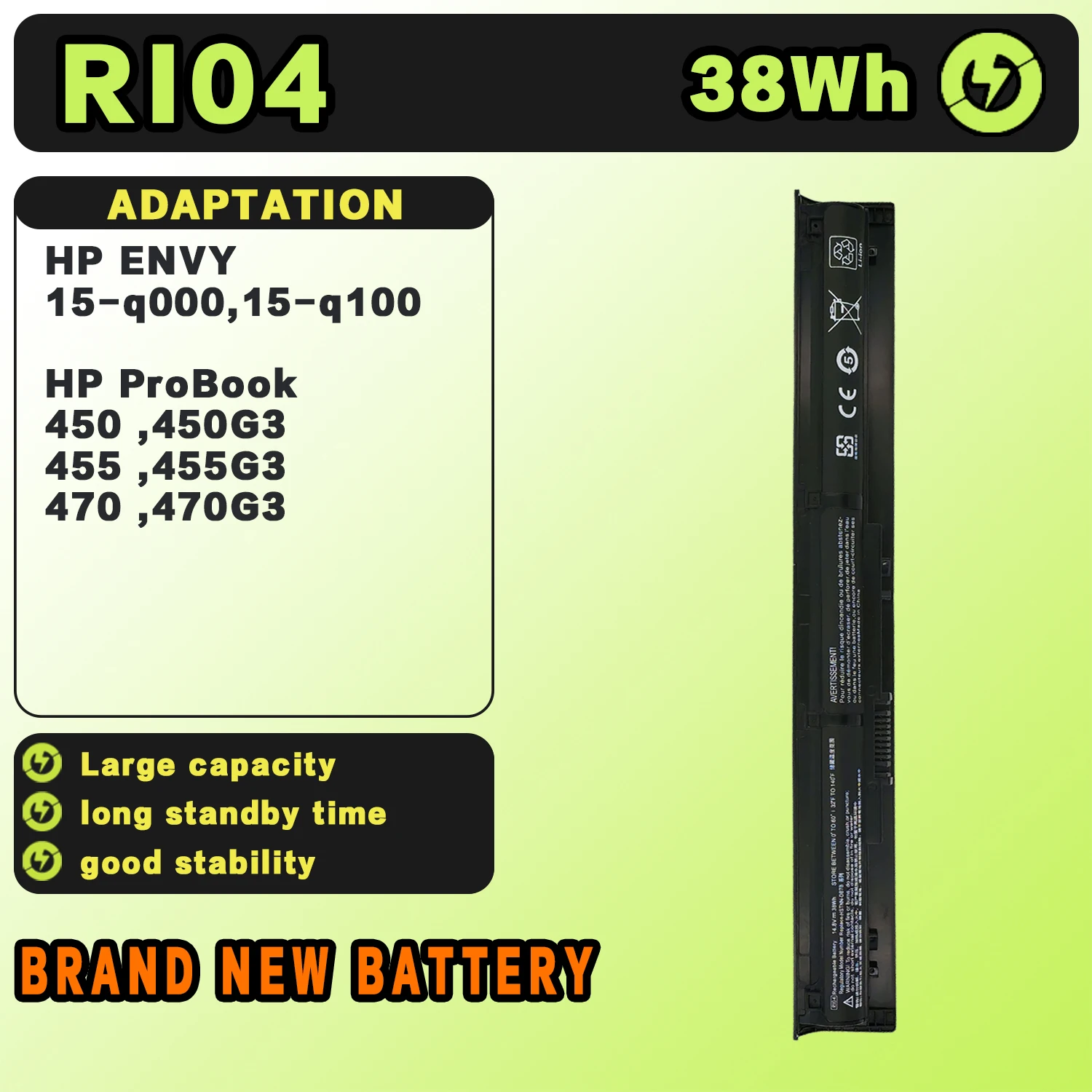 SAT RI04 New Laptop Batteries Replacement For HP ENVY 15-q000/q100 ProBook 450 450 G3 455 G3 455 470 470 RI06XL 14.8V-32Wh