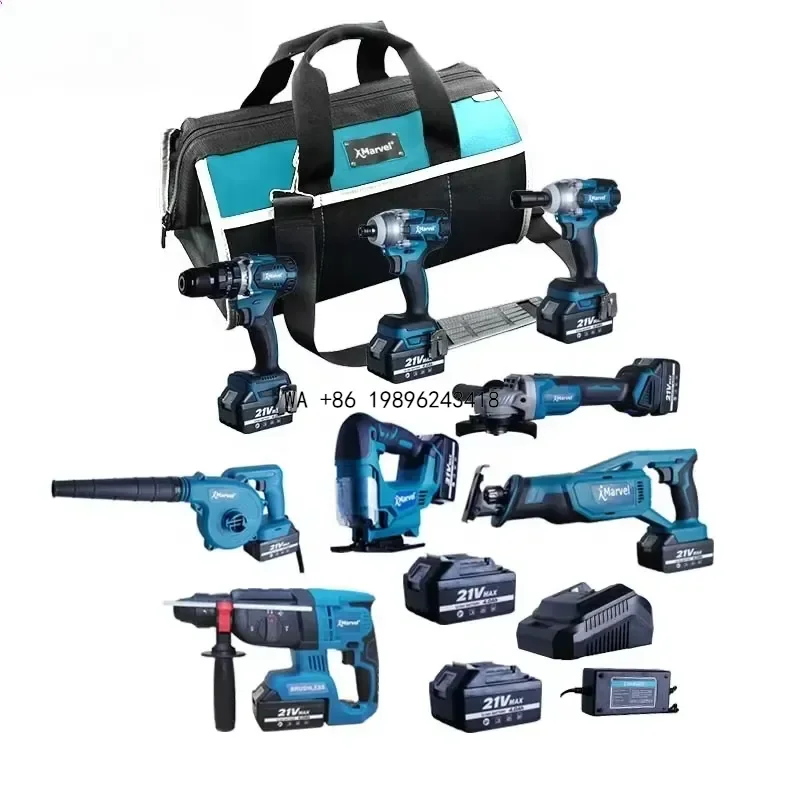 Wmwmnu for 15 in One 15 Pieces 4.0Ah 2.0Ah 20V 18V Power Tools Set Brushless 21-v Max Lithium Ion Cordless Combos Kits