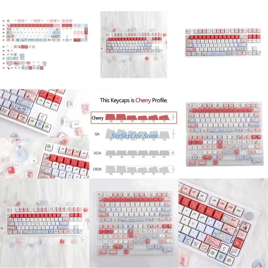 

E65E PBT Keycaps 137 Flower Keycaps Dye Sublimations Keycaps Full Set