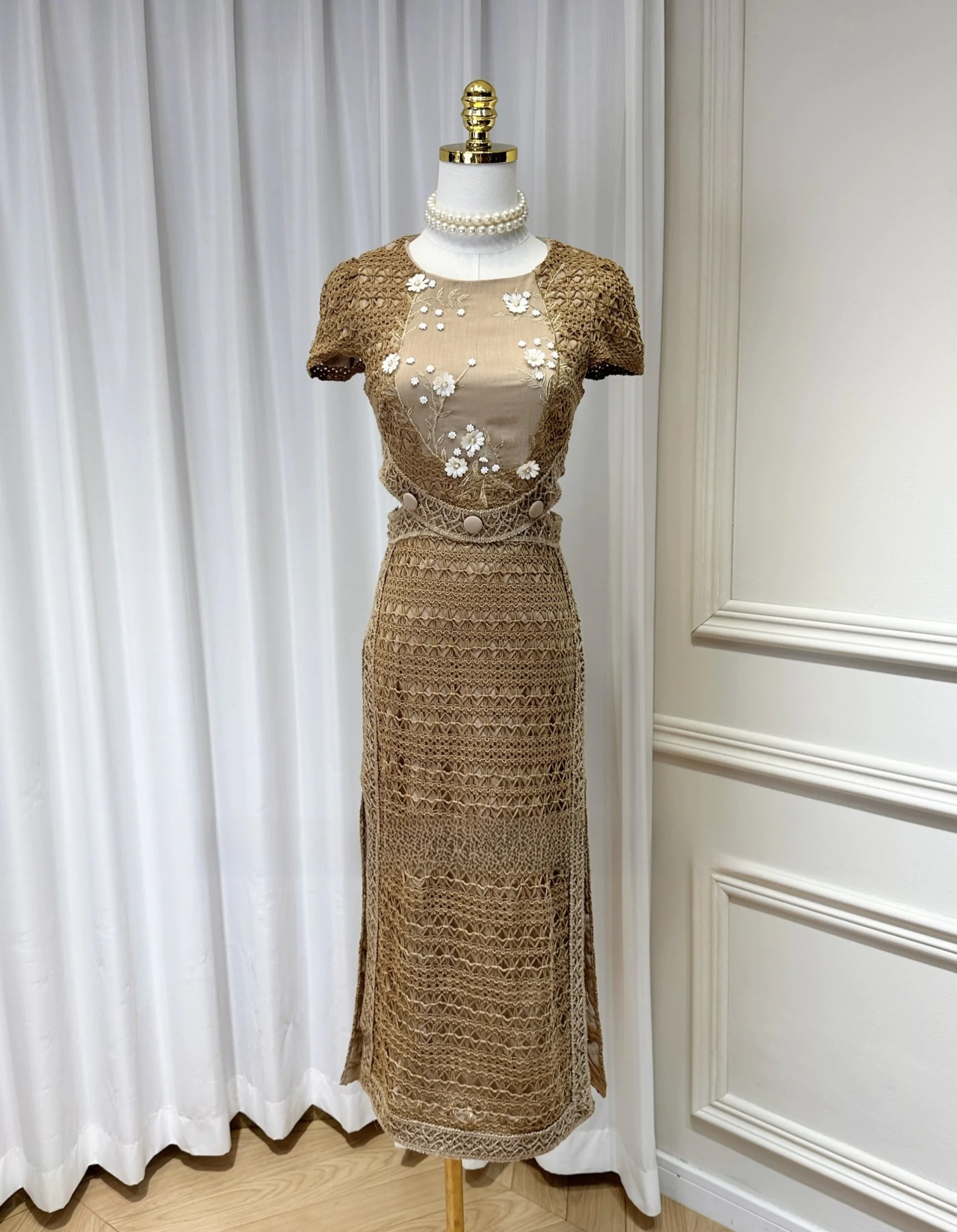 

Трехмерная юбка-обертка с вырезами и бисерными цветами на талии, с разрезом, из ткани с высоким содержанием хлопка, Hanrted High-Defn.