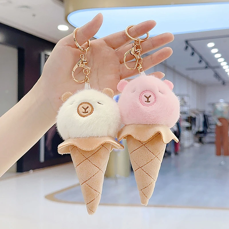 Funny Ice Cream Shape Capybara Plush Toys Cute Keychain Plush Pendant Doll Pendant Backpack Car Keyring Decor Capybara Kids Gift