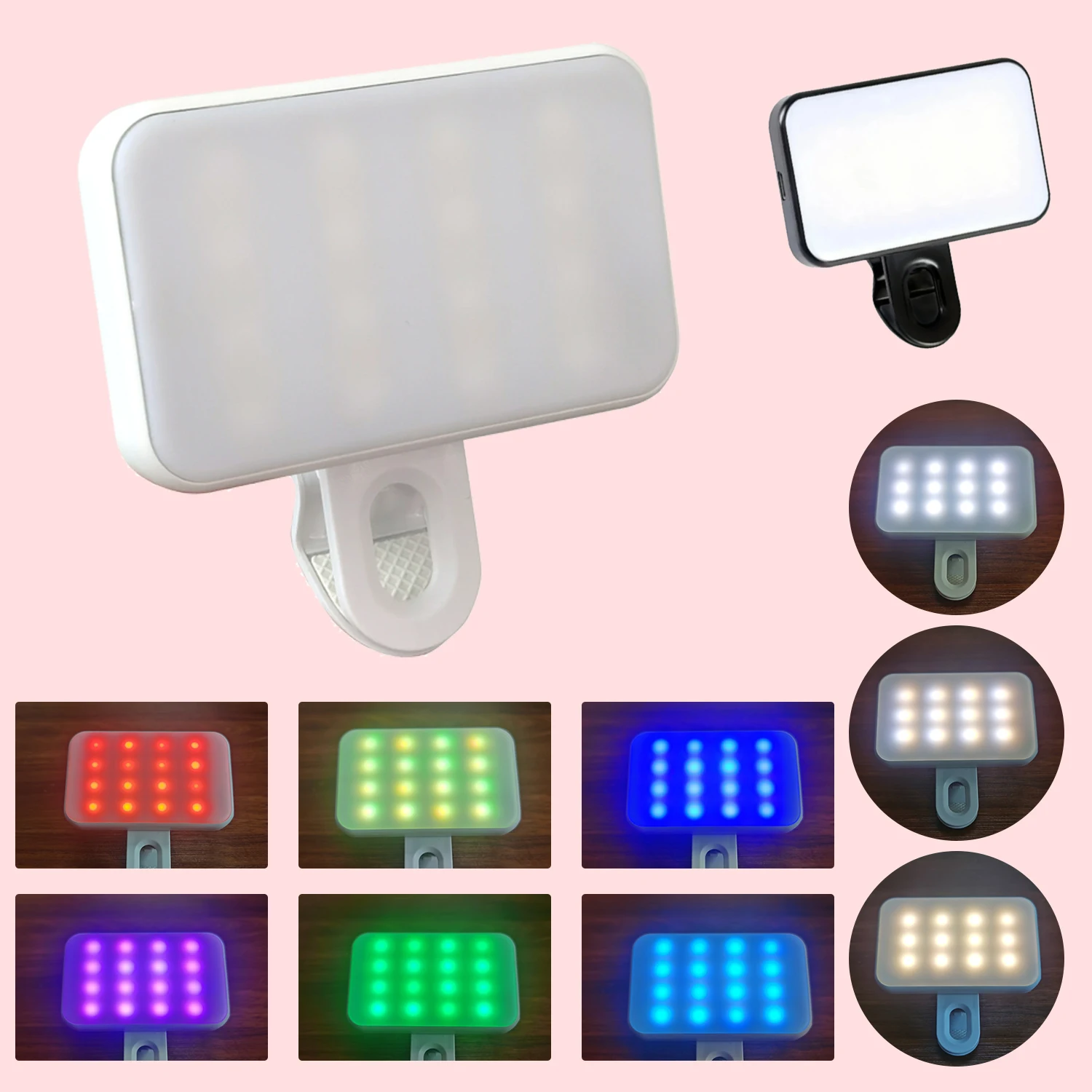 

Portable Mini Selfie Fill Light Rechargeable 3 Modes Adjustable Brightness Clip On For Mobile Phone Make Up Computer Fill Light