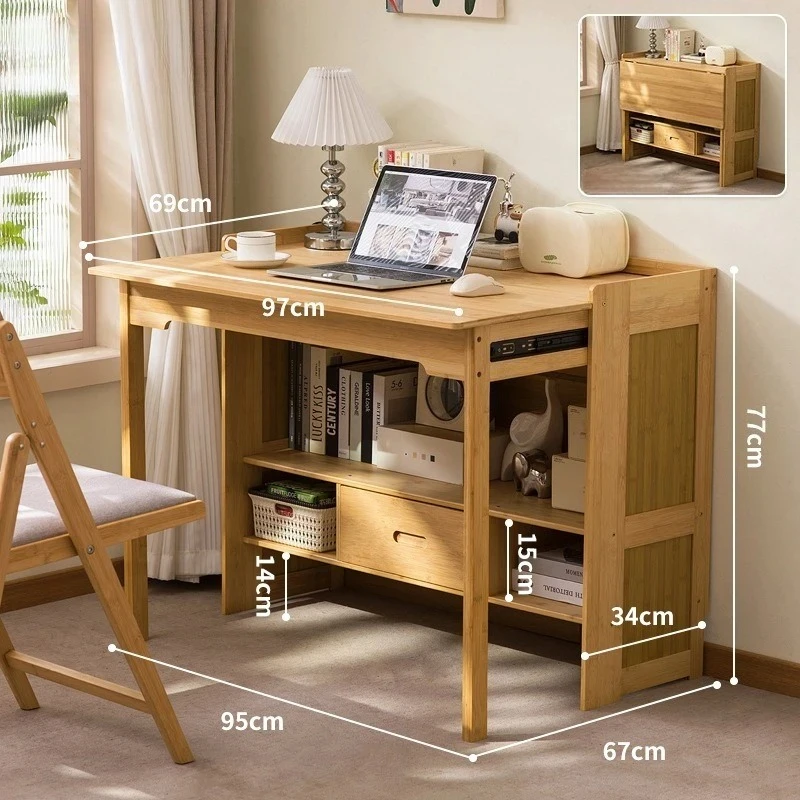 Multi functional folding office desk, student study desk bookshelf, extendable writing desk, computer desk, folding work desk