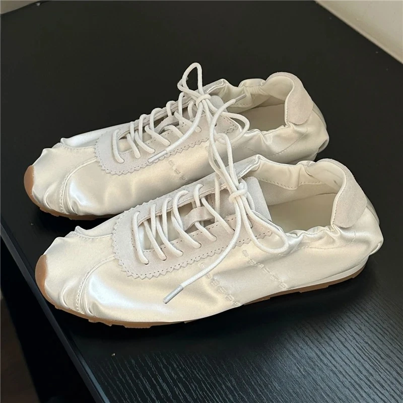 

FENXINA INS Fashion Slik Women Sneakers Lace Up Solid Color Brand Fasion Flat Sneakers Casual Footwear Ladies Shoes