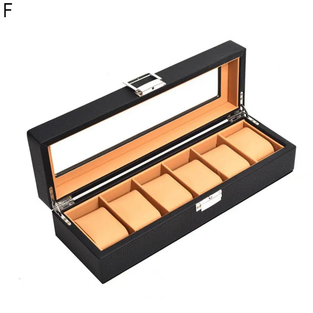 Velvet Lining Watch Case Watch Organizer Box with Glass Lid Faux Leather Watch Display Case Removable Pillow Wristwatch for Men