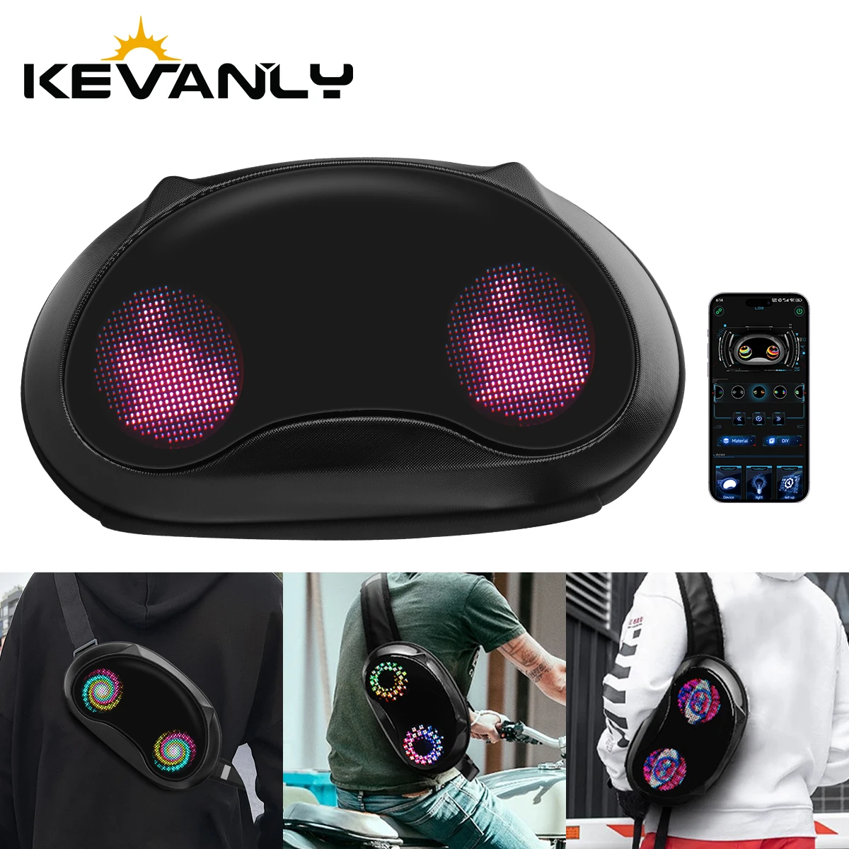 

Cat Eyes LED Smart Display Motorcycle Cycling Waist Bag Shoulder Bag APP Control Pattern Waterproof Crossbody Bag For Men Women