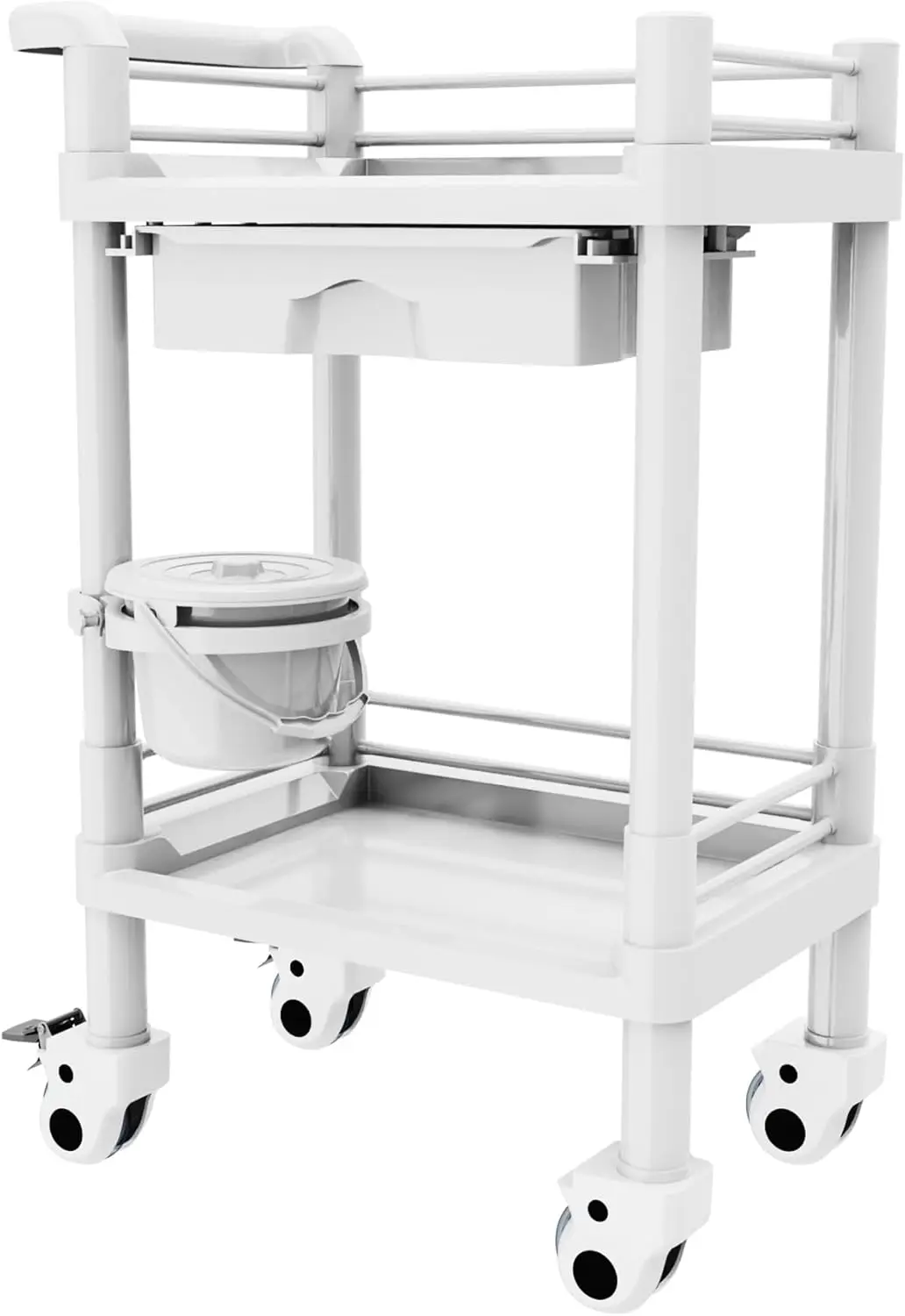 Medical Mobile Trolley Rolling Cart:2 Tier Esthetician Utility Cart With Wheels Drawer & Trash Bin Beauty Salon Cart For