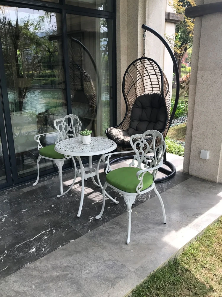 Outdoor Cast Aluminum Table and Chair European Style Casual Three-Piece Suit Outdoor Courtyard Garden White Balcony