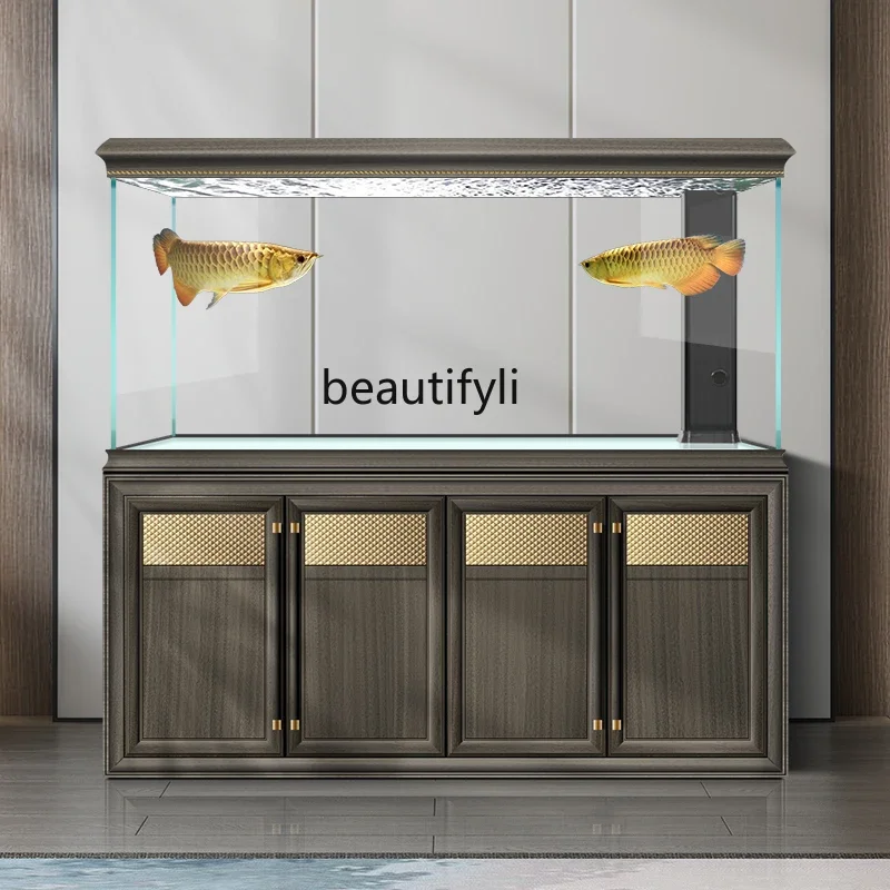 

Solid wood ultra-white glass arowana tank living room large, household bottom filter aquarium fish tank