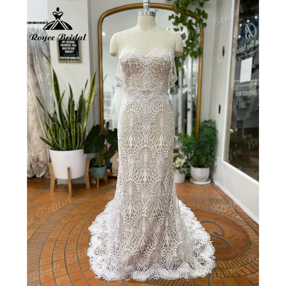 Vintage Lace Boho Mermaid Wedding Dress with Cap Sleeve 2024 Bridal Gown for Women Wedding Party Gown vestidos de novia bohemio